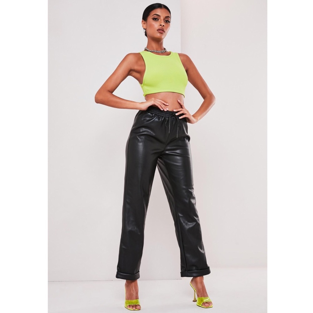 Missguided black faux leather joggers